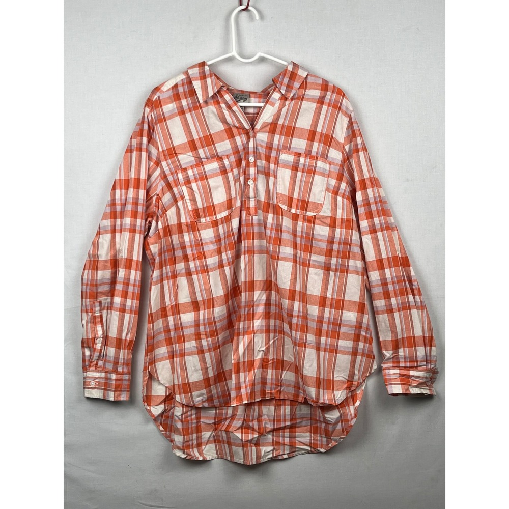 Como Vintage Plaid Button Up Shirt Womens 2X Orange White Cotton F2U001TSC